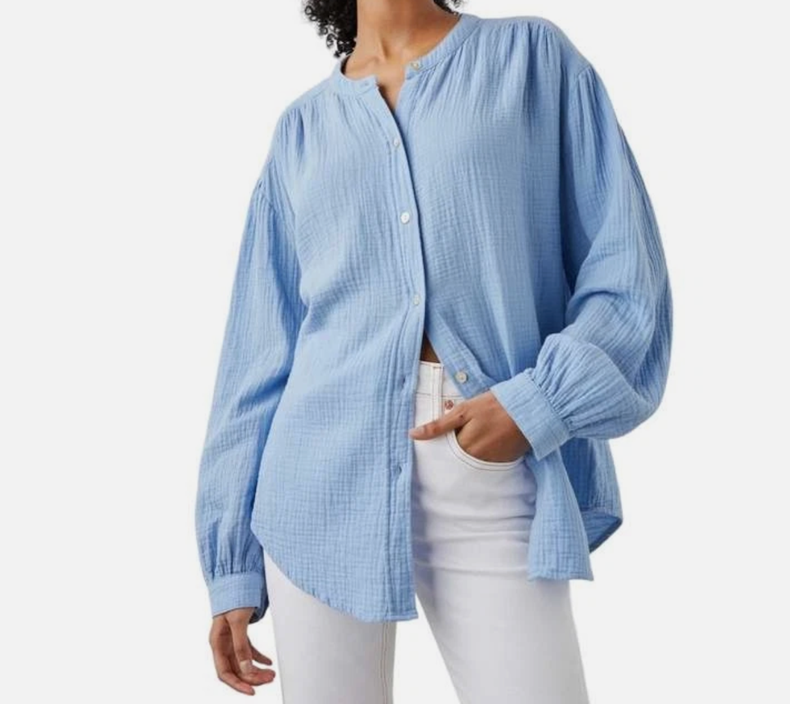 New Rails Charlet Vista Blue 100% Organic Cotton Textured Blouse M $188 Nwt
